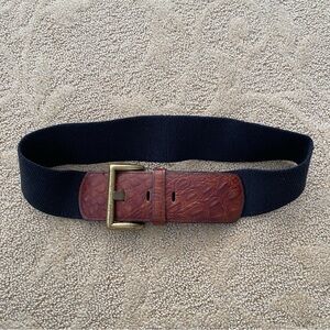 VTG Talbots Belt Women Leather Bourbon Brown Black Stretch Buckle Size S 30”-32”